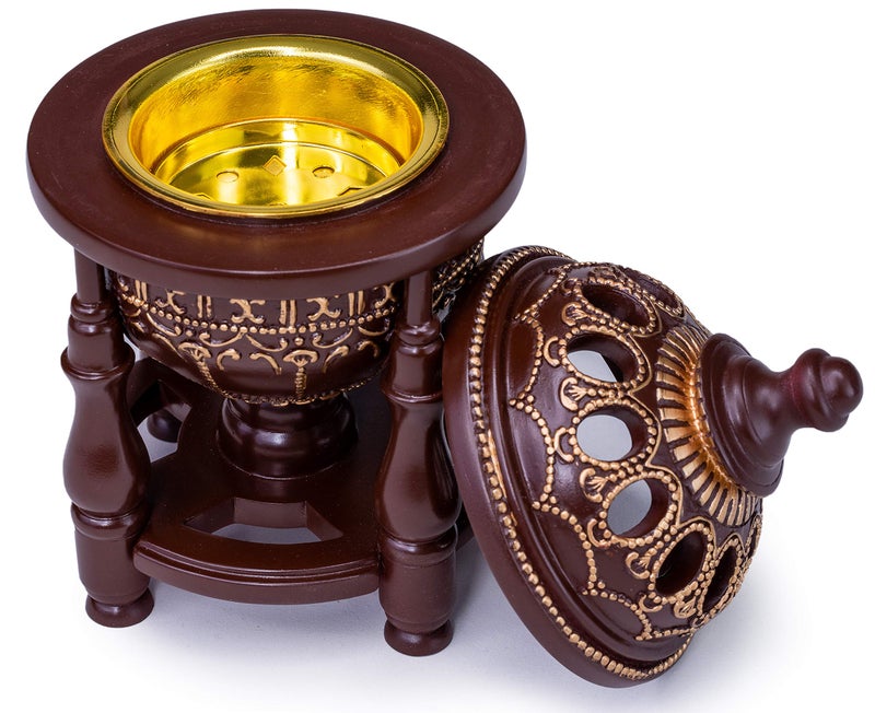 AM Charcoal Incense Burner - Bakhoor Burner, Oud Frankincense Resin Burner for Office & Home Decor, Lavish 4 Pillar Bukhoor Burners, Elegant Brown Design for Luxury Aroma Experience (Brown) - Image 5